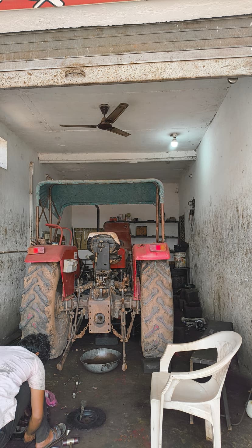 Tractor inside garage
